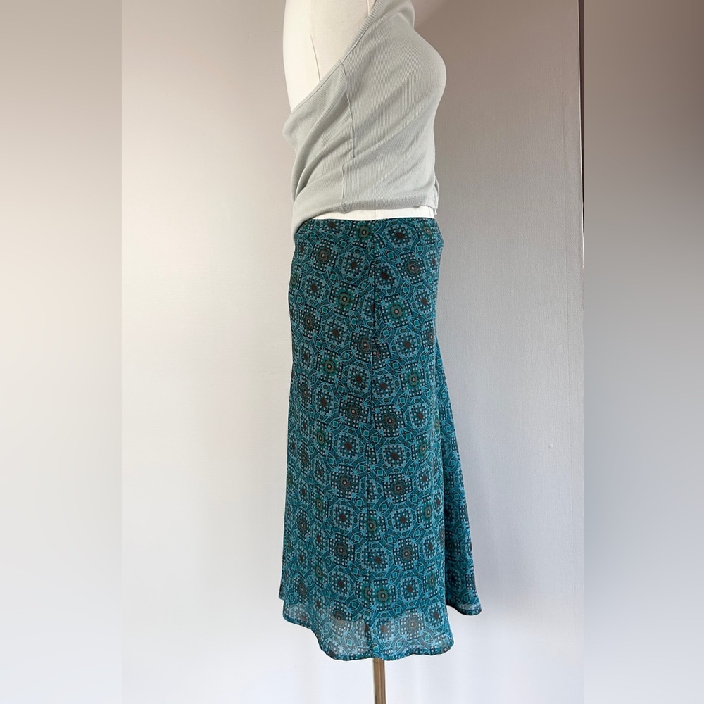 Y2K FIRST OPTION Mesh Overlay Midi Skirt Geo Print Whimsigoth Boho Indie Size M - Picture 6 of 7